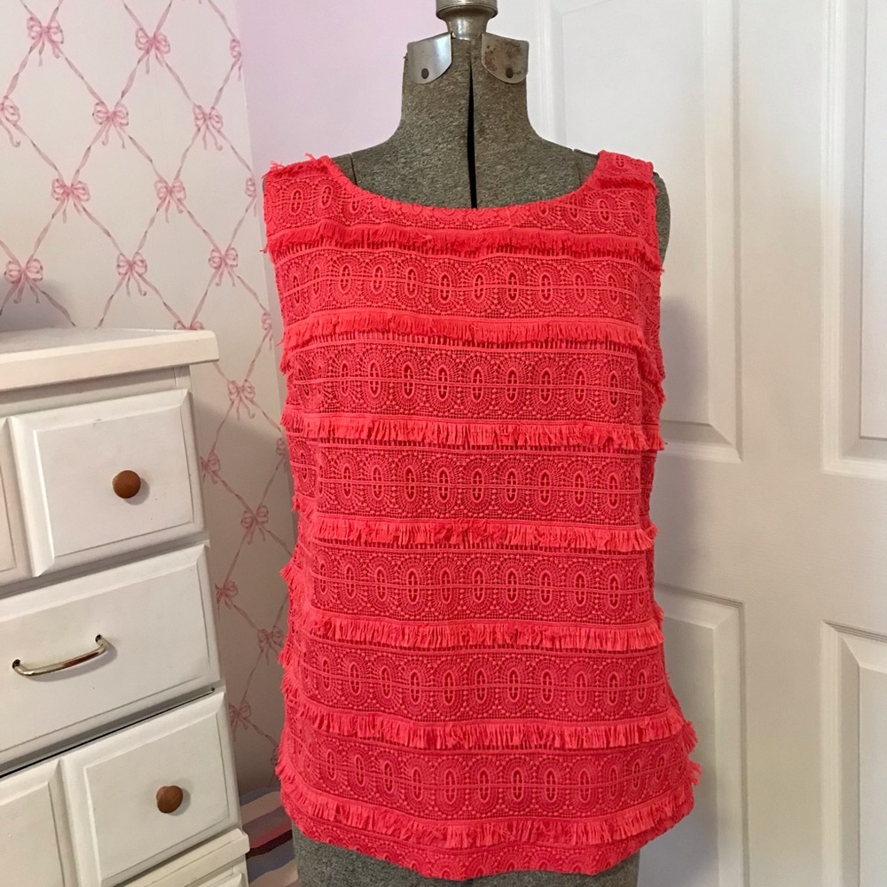 Talbots fun and fancy top with fringe detail, EuC